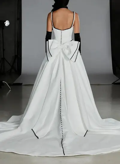 Ball-Gown Off-The-Shoulder Sleeveless Chapel Train Satin BRIDE With Bow Wedding Dress