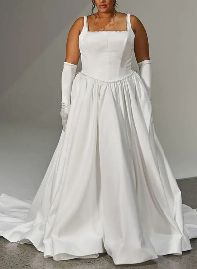 Ball-Gown Off-The-Shoulder Sleeveless Chapel Train Satin BRIDE With Bow Wedding Dress