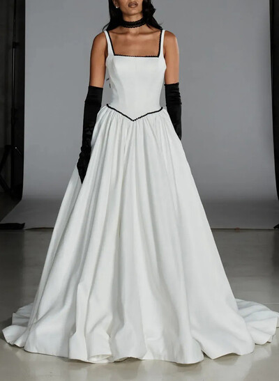 Ball-Gown Off-The-Shoulder Sleeveless Chapel Train Satin BRIDE With Bow Wedding Dress