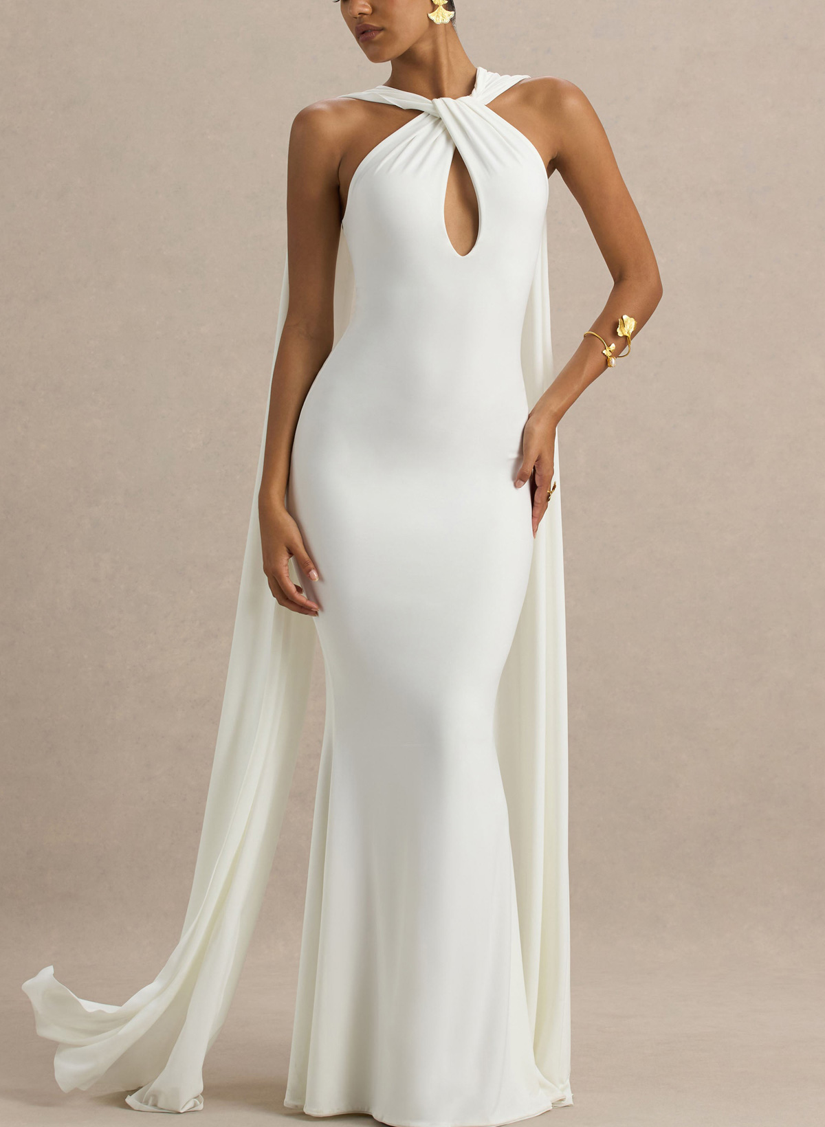 Trumpet/Mermaid Halter Sleeveless Floor-Length Jersey Wedding Dress