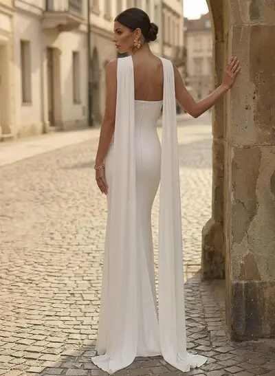 Trumpet/Mermaid Halter Sleeveless Floor-Length Jersey Wedding Dress