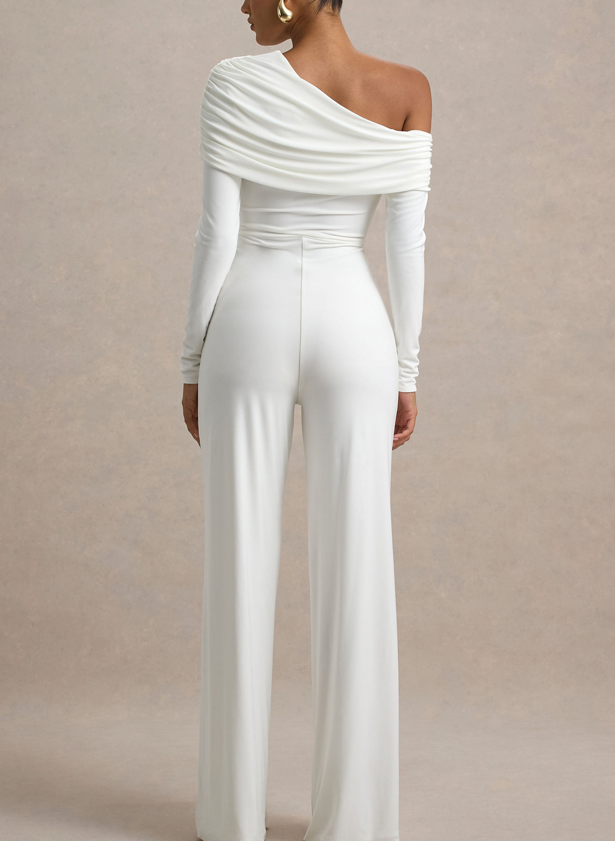 Jumpsuit/Pantsuit Asymmetrical Long Sleeves Floor-Length Jersey Wedding Dress