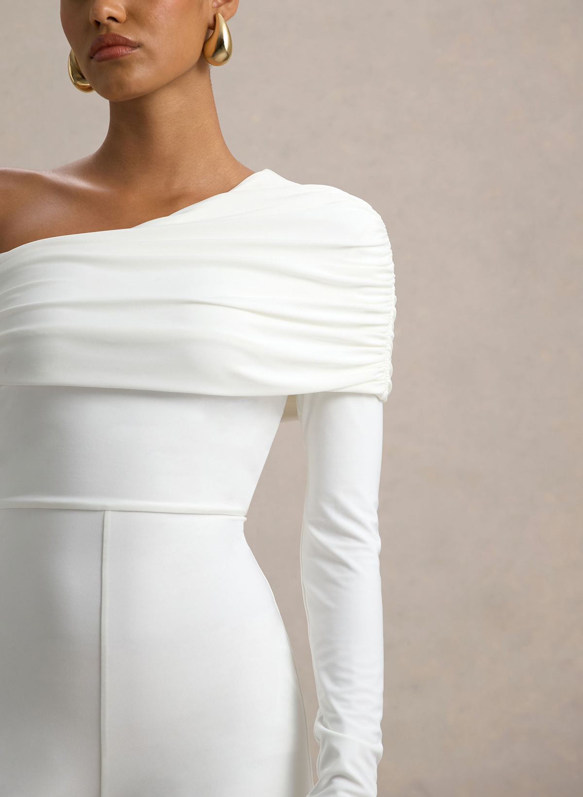 Jumpsuit/Pantsuit Asymmetrical Long Sleeves Floor-Length Jersey Wedding Dress