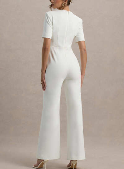 Jumpsuit/Pantsuit Sweetheart Short Sleeves Floor-Length Elastic Satin Wedding Dress