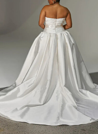Ball-Gown Off-The-Shoulder Sleeveless Court Train Satin/Charmeuse Wedding Dress With Pockets/Sash