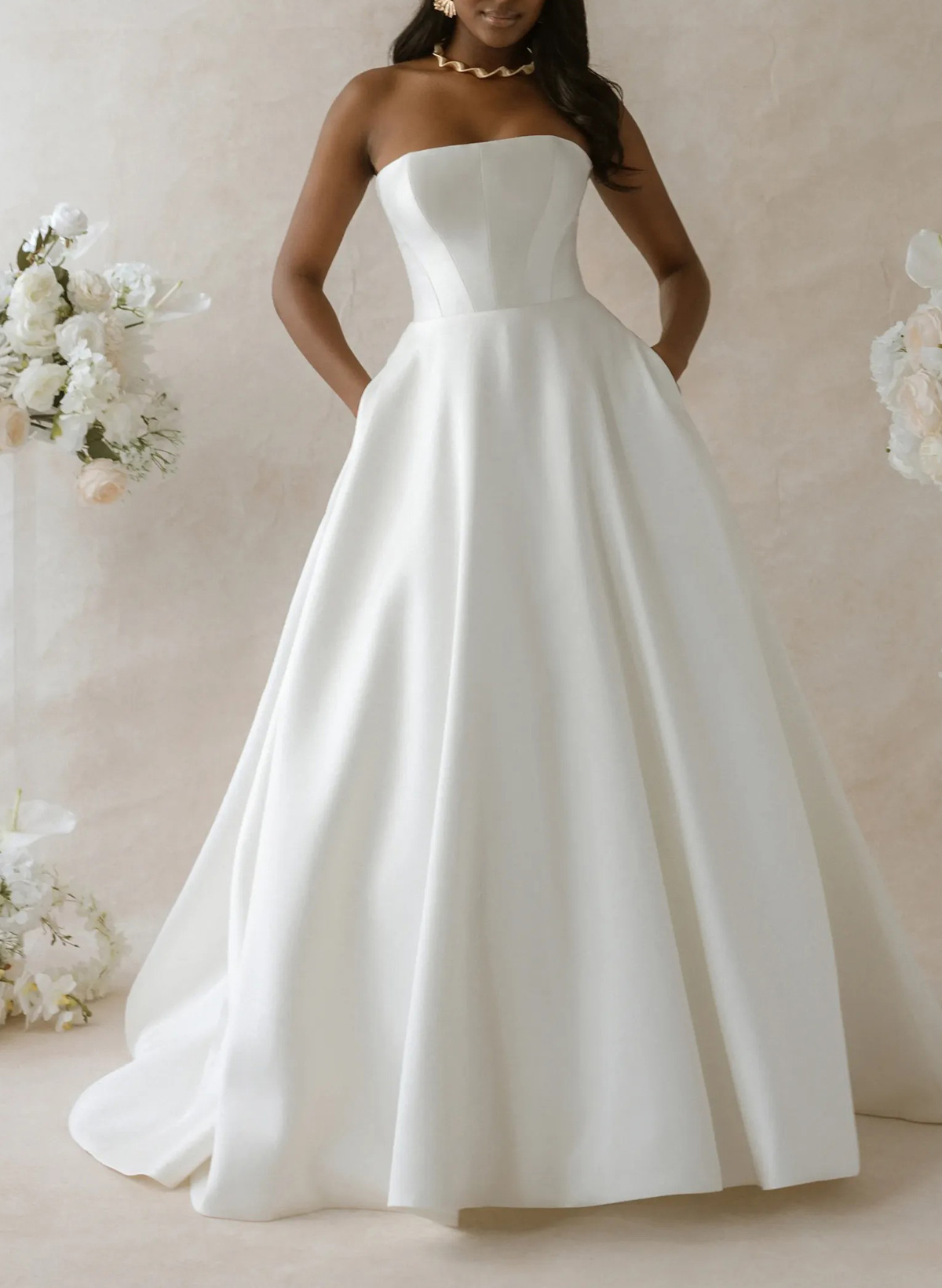 Ball-Gown Off-The-Shoulder Sleeveless Court Train Twill Satin Wedding Dress