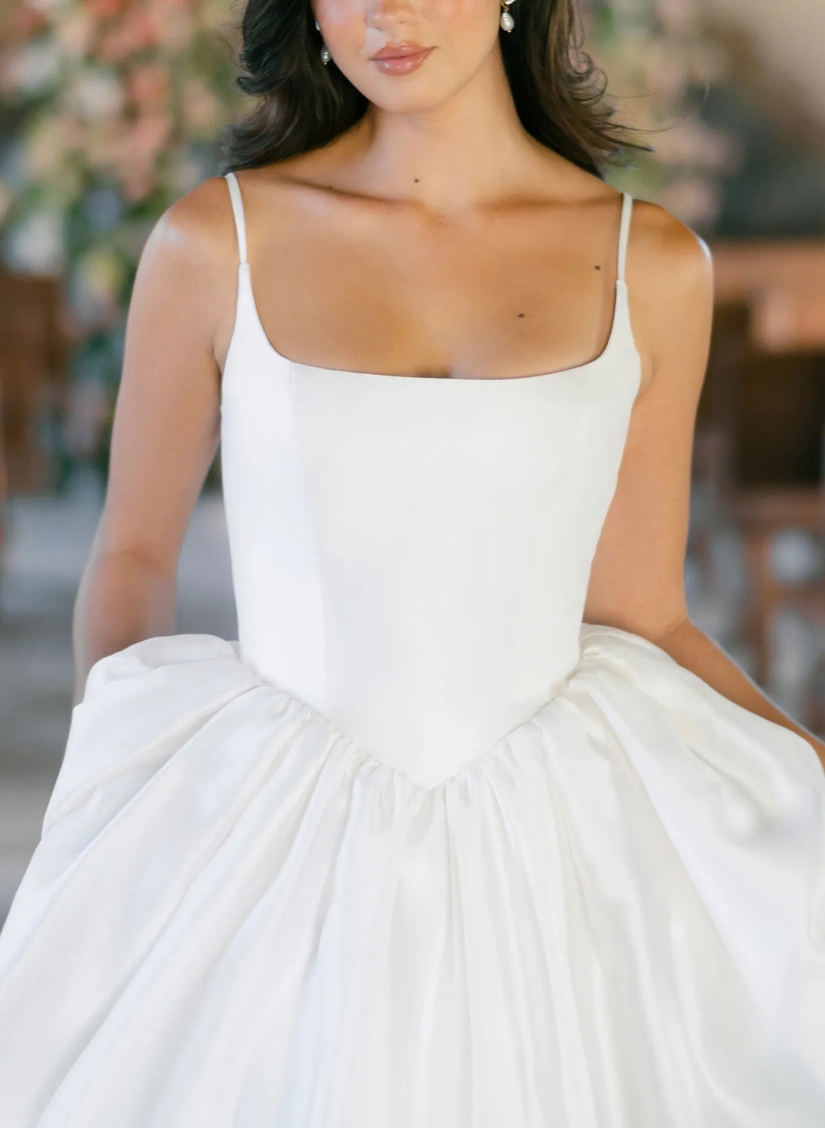 Ball-Gown Square Neckline Sleeveless Court Train Satin With Pockets Wedding Dress