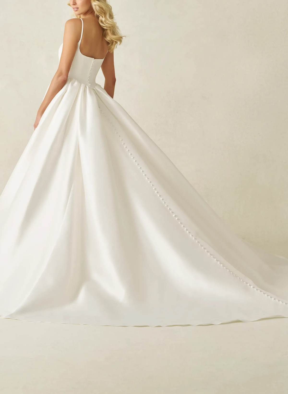 Ball-Gown Square Neckline Sleeveless Court Train Satin With Pockets Wedding Dress