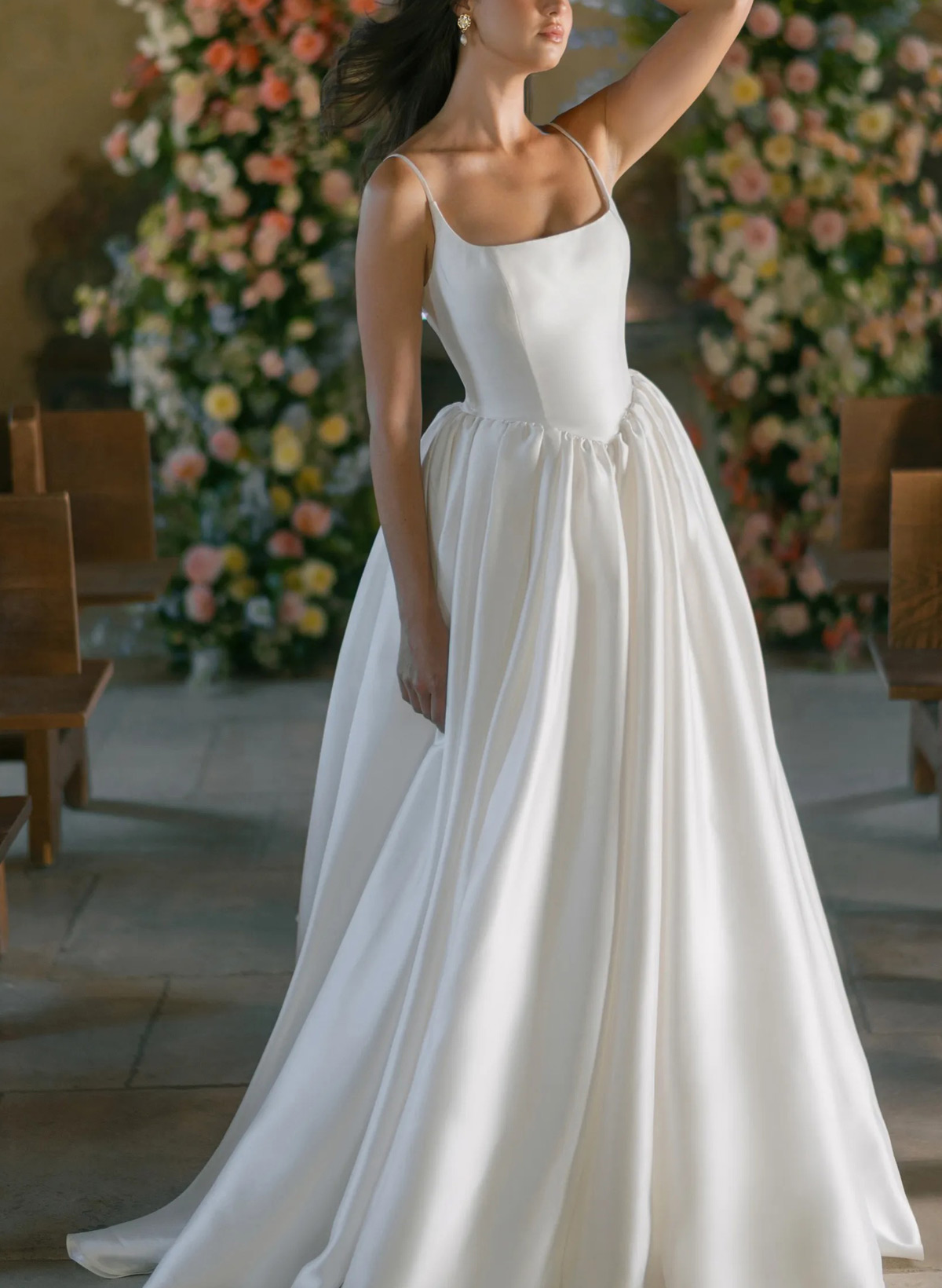 Ball-Gown Square Neckline Sleeveless Court Train Satin With Pockets Wedding Dress