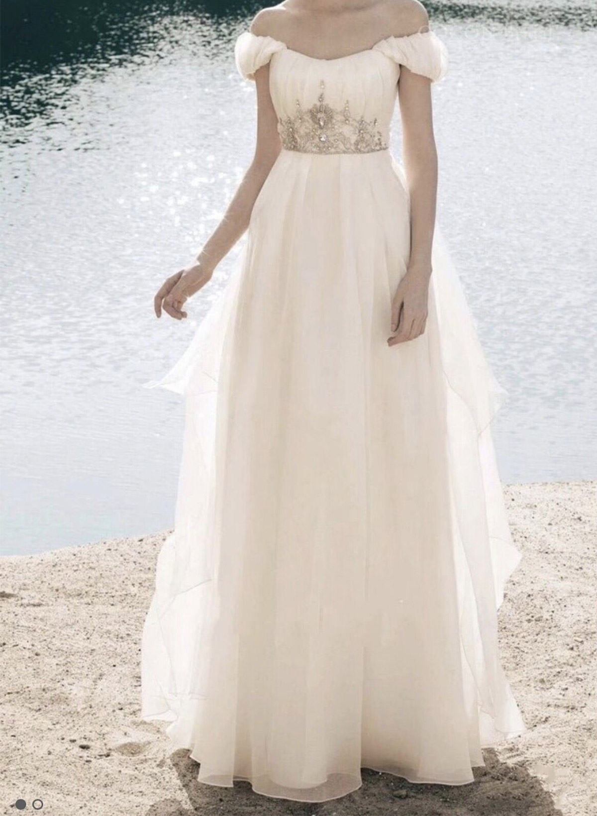 A-Line Off-The-Shoulder Sleeveless Floor-Length Satin Wedding Dresses With Beading