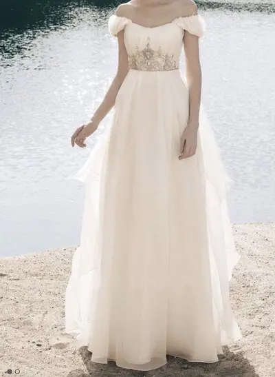 A-Line Off-The-Shoulder Sleeveless Floor-Length Satin Wedding Dresses With Beading