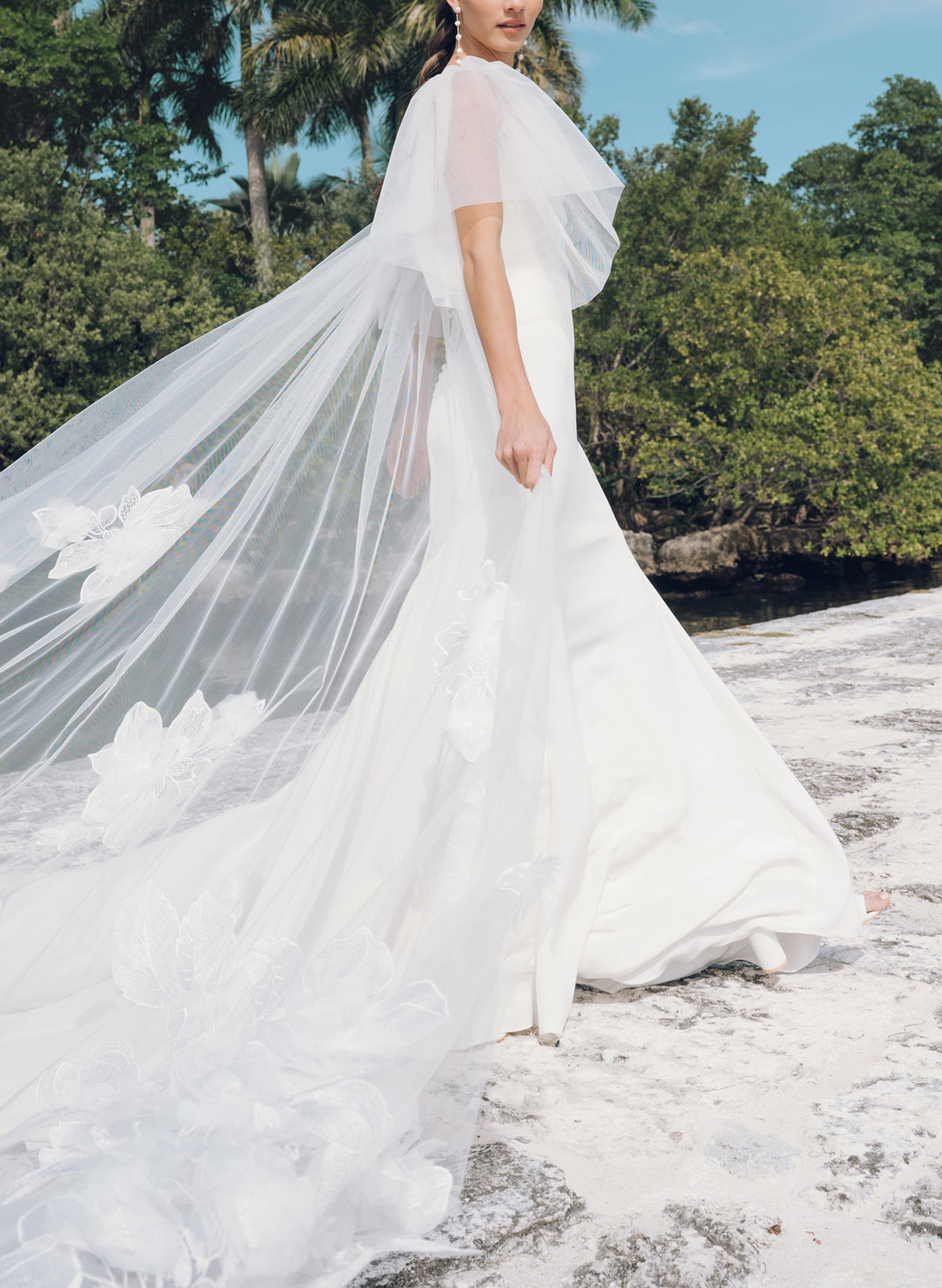 Ball-Gown Off-The-Shoulder Cape Sleeves Chapel Train Crepe Satin Wedding Dress With Flower