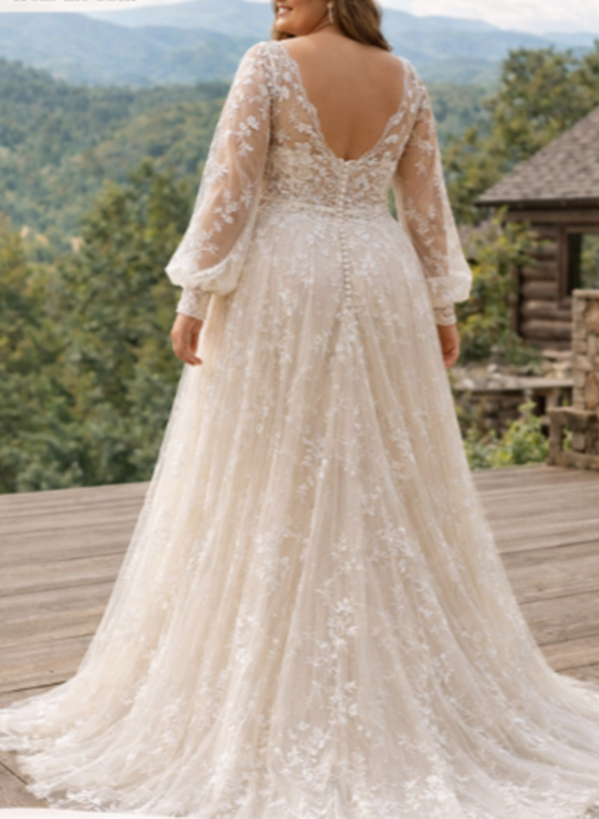 Elegant V-Neck Long Sleeves High Split A-Line Sweep Train Lace Wedding Dresses