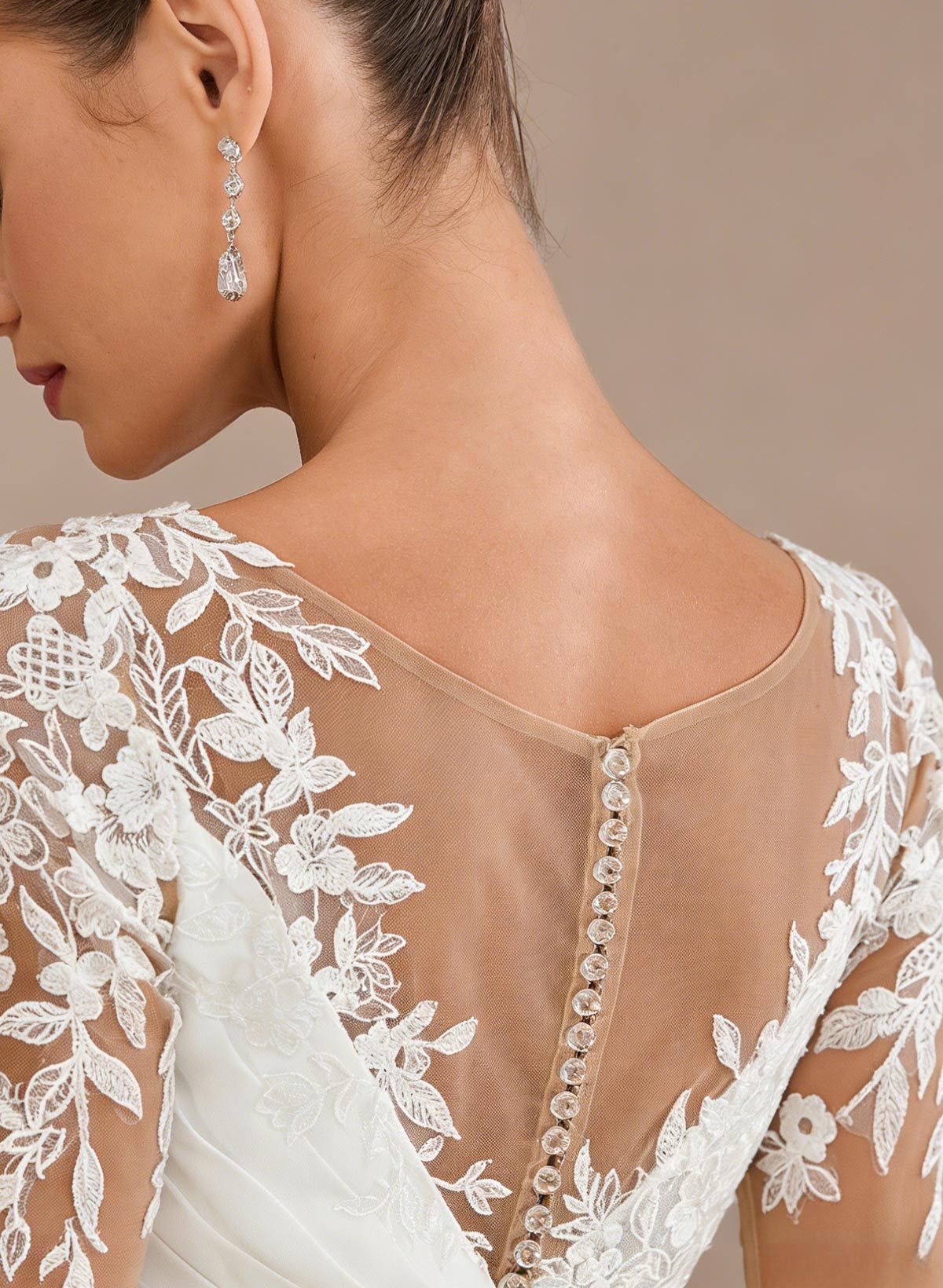 Jumpsuit/Pantsuit Sweetheart Long Sleeves Floor-Length Bride Wedding Dress With Lace