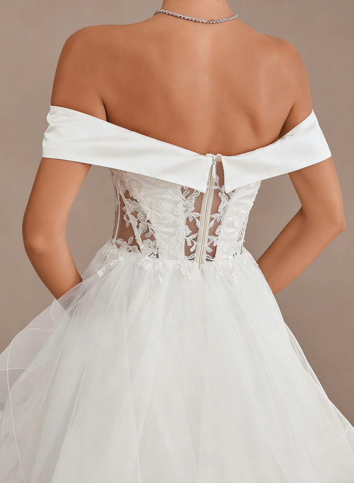 Ball-Gown Off-The-Shoulder Sleeveless Sweep Satin With Lace Flower Bride Wedding Dress
