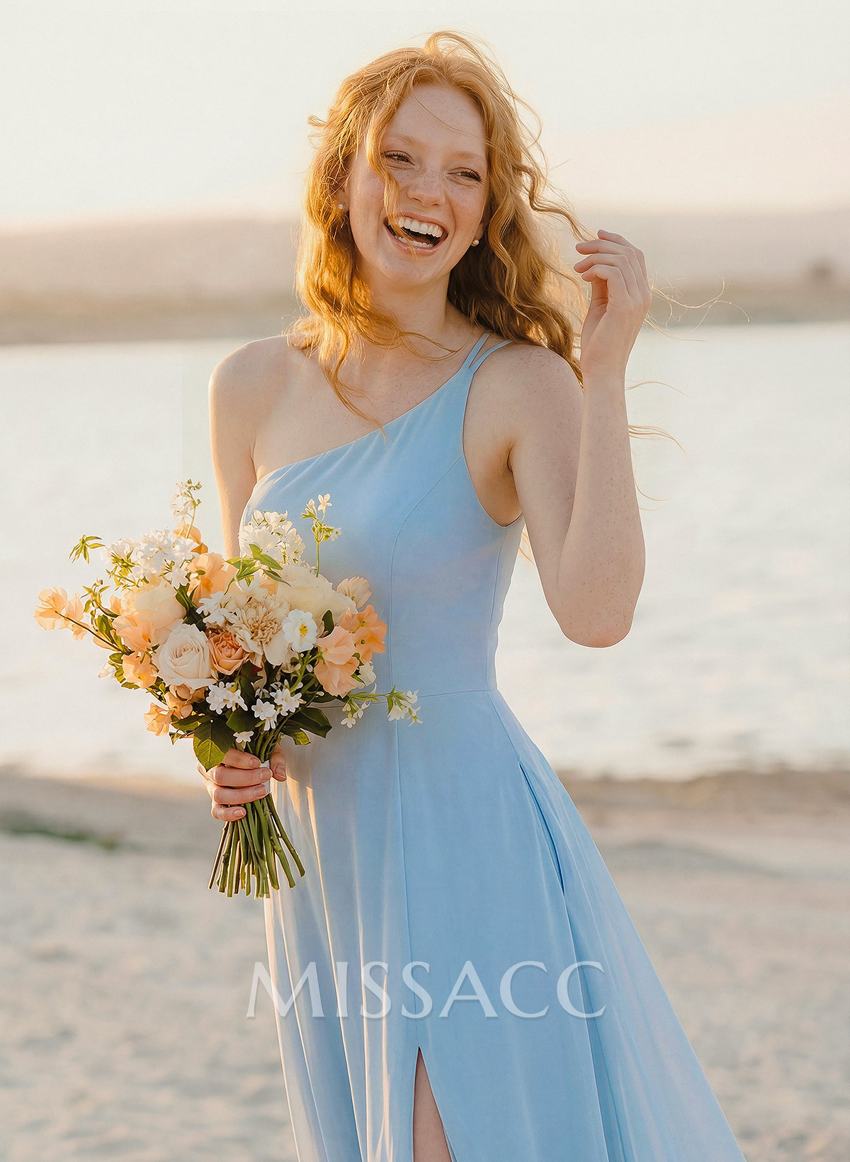 A-Line One-Shoulder Sleeveless Floor-Length Chiffon Bridesmaid Dresses With High Split A-Line One-Shoulder Sleeveless Floor-Length Chiffon Bridesmaid Dresses With High Split