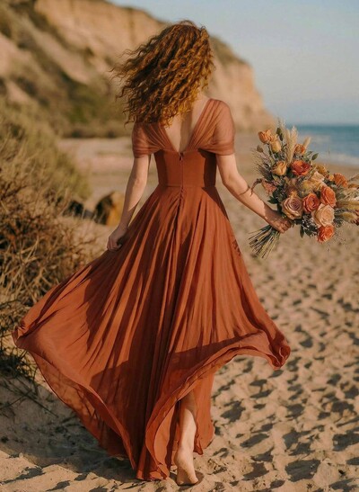 Elegant A-Line V-Neck Sleeveless Floor-Length Chiffon Bridesmaid Dresses