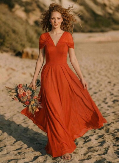 Elegant A-Line V-Neck Sleeveless Floor-Length Chiffon Bridesmaid Dresses