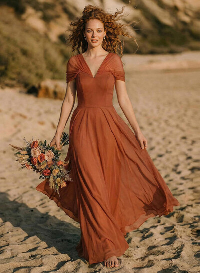 Elegant A-Line V-Neck Sleeveless Floor-Length Chiffon Bridesmaid Dresses
