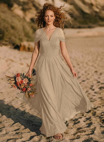 Elegant A-Line V-Neck Sleeveless Floor-Length Chiffon Bridesmaid Dresses