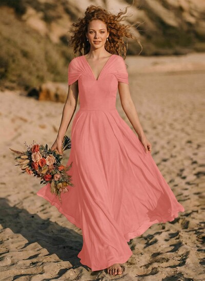 Elegant A-Line V-Neck Sleeveless Floor-Length Chiffon Bridesmaid Dresses