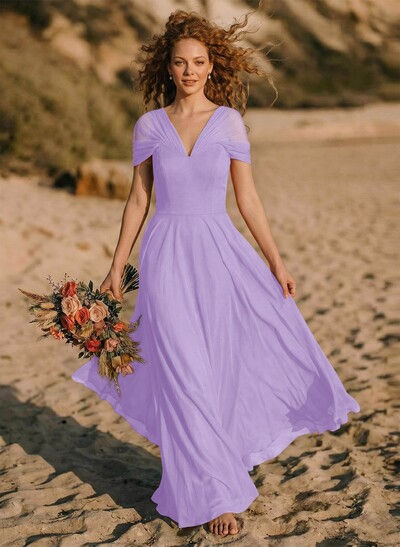 Elegant A-Line V-Neck Sleeveless Floor-Length Chiffon Bridesmaid Dresses