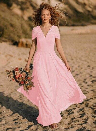 Elegant A-Line V-Neck Sleeveless Floor-Length Chiffon Bridesmaid Dresses