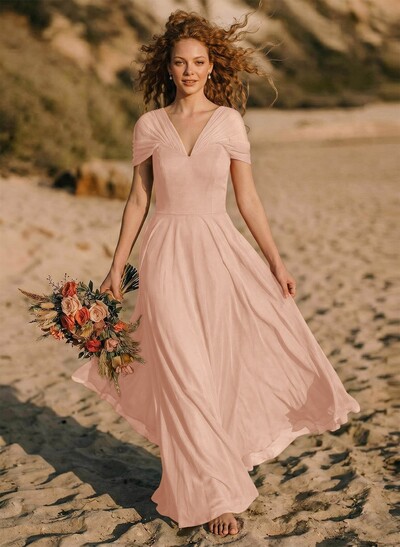 Elegant A-Line V-Neck Sleeveless Floor-Length Chiffon Bridesmaid Dresses