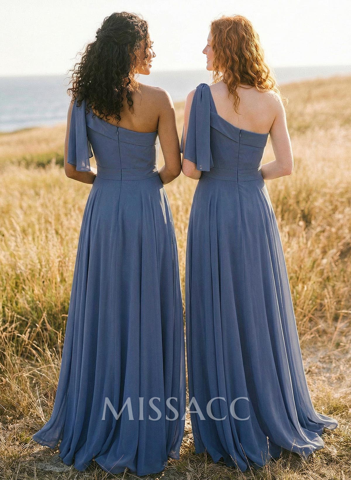A-Line One-Shoulder Sleeveless Floor-Length Chiffon Bridesmaid Dresses With Bow(s)/Pockets A-Line One-Shoulder Sleeveless Floor-Length Chiffon Bridesmaid Dresses With Bow(s)/Pockets
