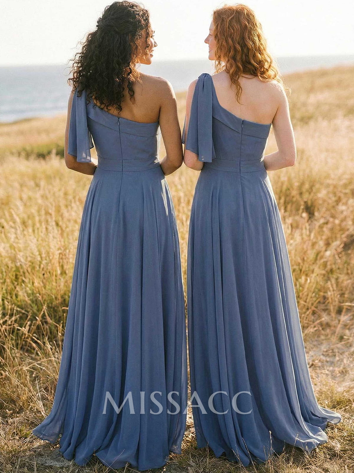 A-Line One-Shoulder Sleeveless Floor-Length Chiffon Bridesmaid Dresses With Bow(s)/Pockets A-Line One-Shoulder Sleeveless Floor-Length Chiffon Bridesmaid Dresses With Bow(s)/Pockets