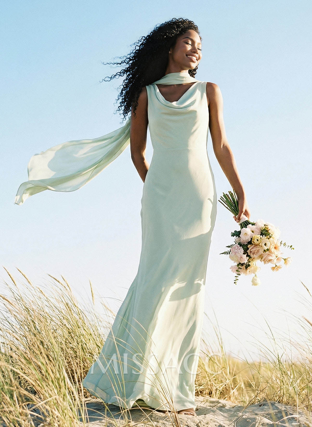 Elegant Sheath/Column Cowl Neck Sleeveless Floor-Length Chiffon Bridesmaid Dresses Elegant Sheath/Column Cowl Neck Sleeveless Floor-Length Chiffon Bridesmaid Dresses