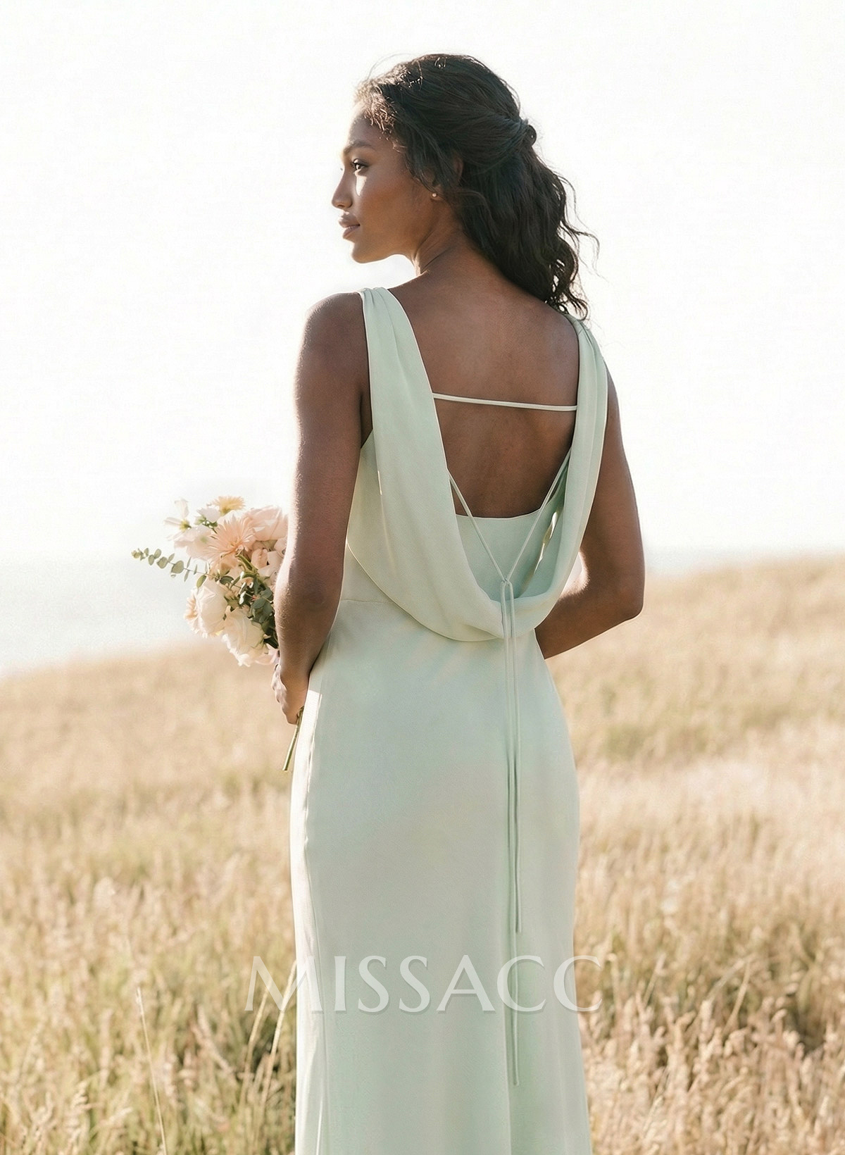 Elegant Sheath/Column Cowl Neck Sleeveless Floor-Length Chiffon Bridesmaid Dresses Elegant Sheath/Column Cowl Neck Sleeveless Floor-Length Chiffon Bridesmaid Dresses