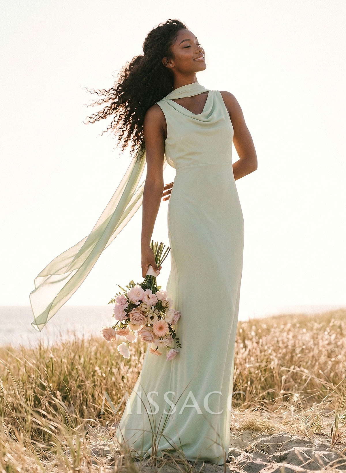 Elegant Sheath/Column Cowl Neck Sleeveless Floor-Length Chiffon Bridesmaid Dresses Elegant Sheath/Column Cowl Neck Sleeveless Floor-Length Chiffon Bridesmaid Dresses
