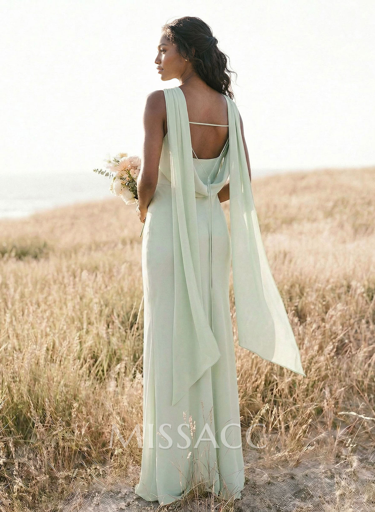 Elegant Sheath/Column Cowl Neck Sleeveless Floor-Length Chiffon Bridesmaid Dresses Elegant Sheath/Column Cowl Neck Sleeveless Floor-Length Chiffon Bridesmaid Dresses