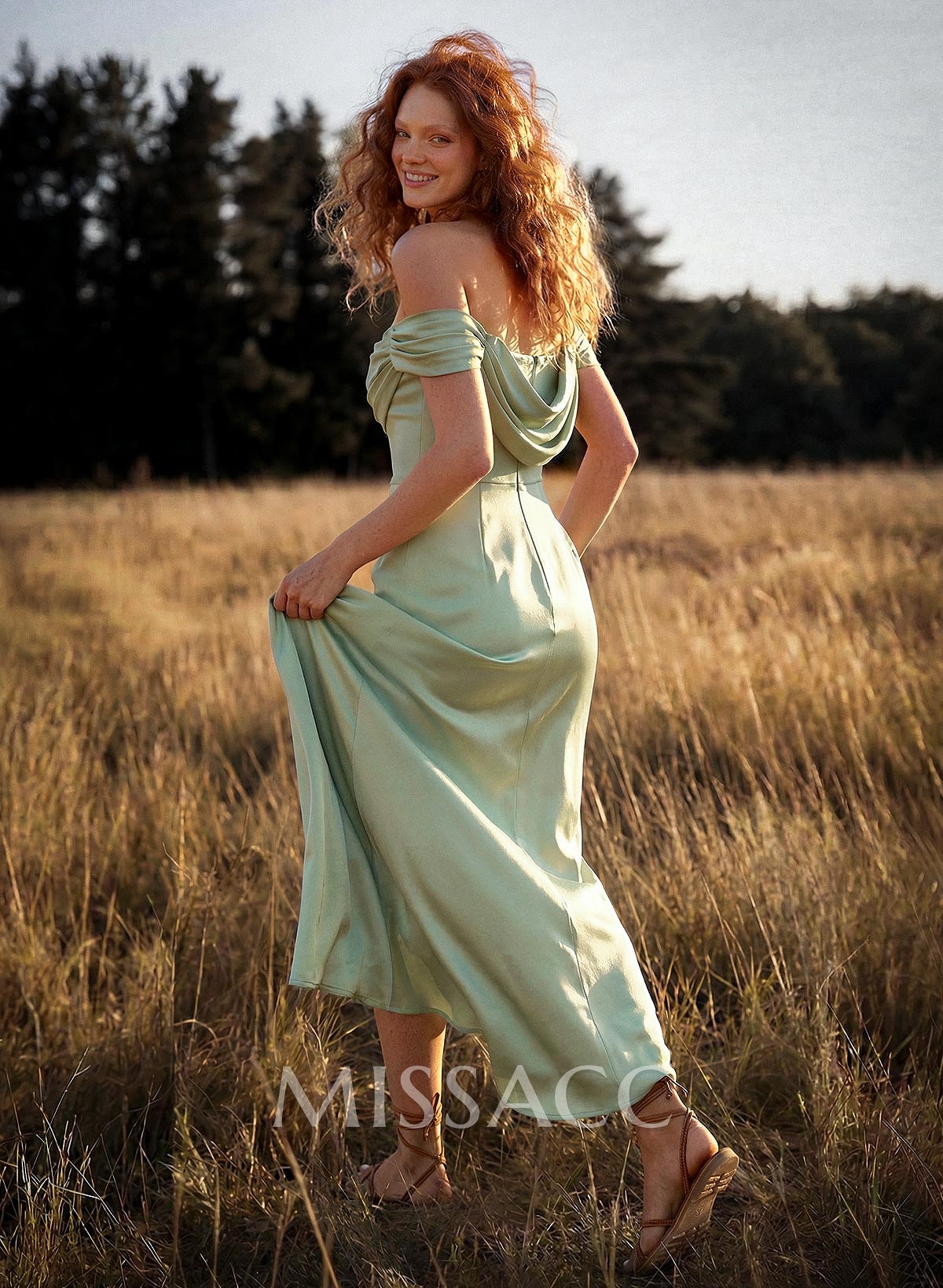 Trumpet/Mermaid Off-The-Shoulder Floor-Length Crepe Satin Bridesmaid Dresses With High Split Trumpet/Mermaid Off-The-Shoulder Floor-Length Crepe Satin Bridesmaid Dresses With High Split