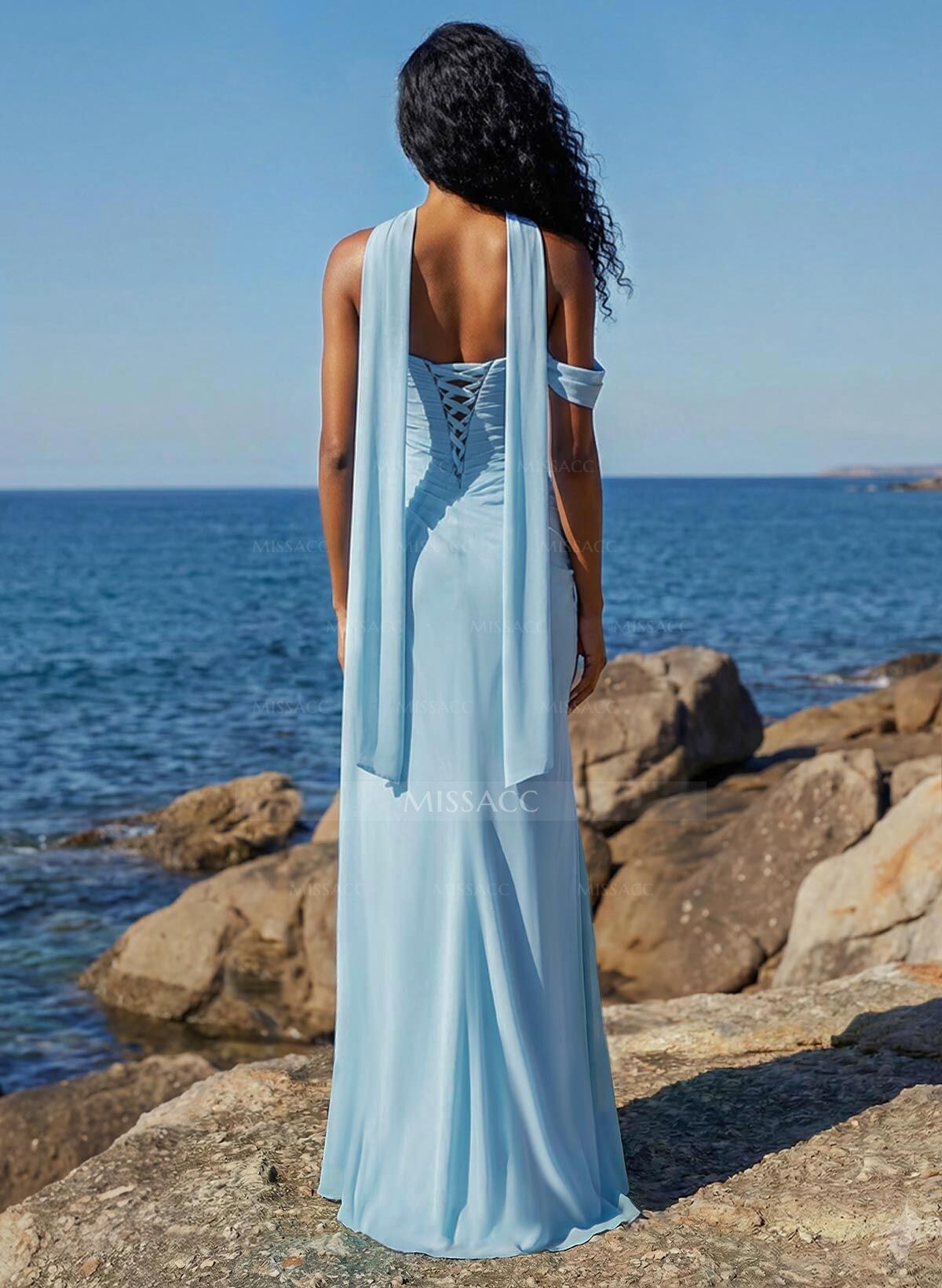 Sheath/Column One-Shoulder/Sweetheart Floor-Length Chiffon Bridesmaid Dresses With High Split