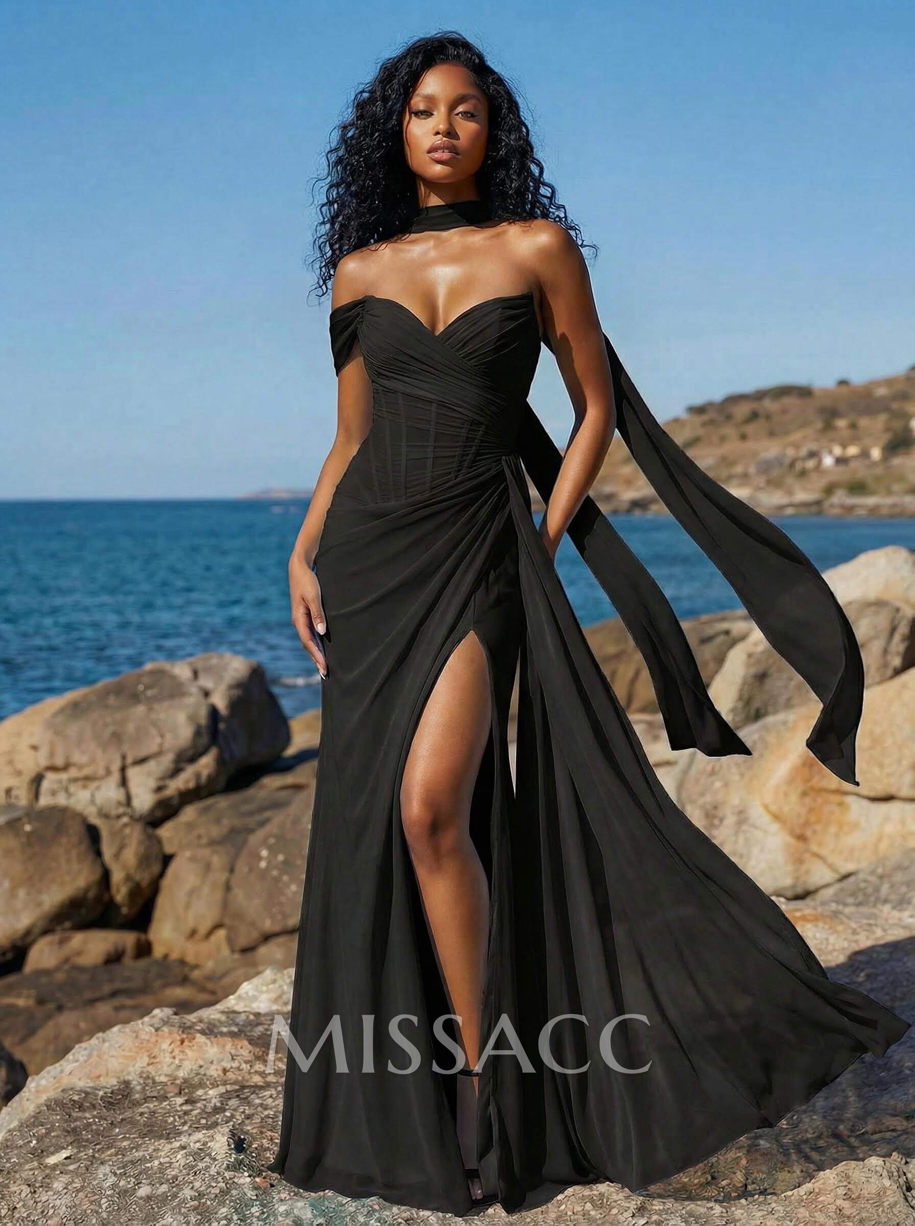 Sheath/Column One-Shoulder/Sweetheart Floor-Length Chiffon Bridesmaid Dresses With High Split