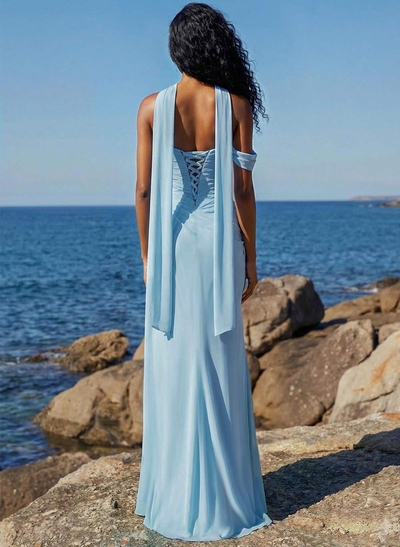 Sheath/Column One-Shoulder/Sweetheart Floor-Length Chiffon Bridesmaid Dresses With High Split