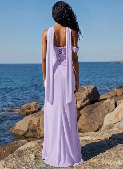 Sheath/Column One-Shoulder/Sweetheart Floor-Length Chiffon Bridesmaid Dresses With High Split