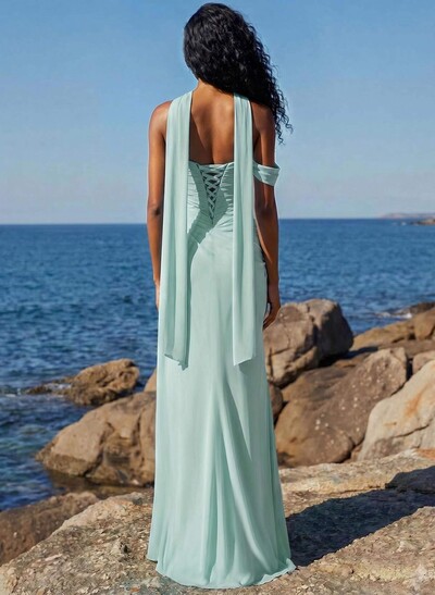 Sheath/Column One-Shoulder/Sweetheart Floor-Length Chiffon Bridesmaid Dresses With High Split