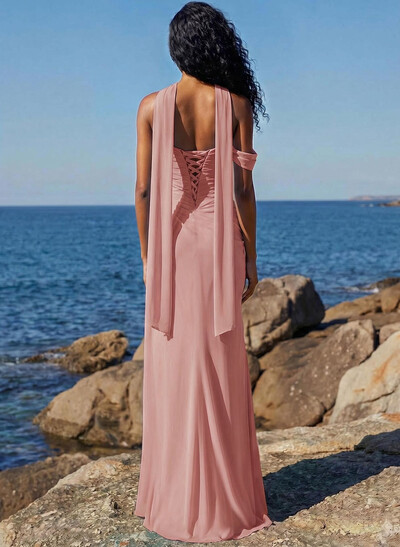 Sheath/Column One-Shoulder/Sweetheart Floor-Length Chiffon Bridesmaid Dresses With High Split