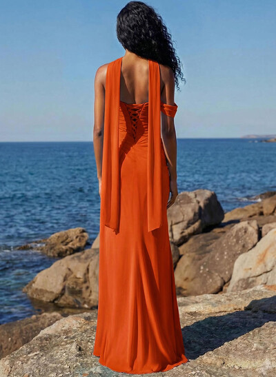 Sheath/Column One-Shoulder/Sweetheart Floor-Length Chiffon Bridesmaid Dresses With High Split