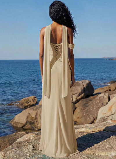 Sheath/Column One-Shoulder/Sweetheart Floor-Length Chiffon Bridesmaid Dresses With High Split