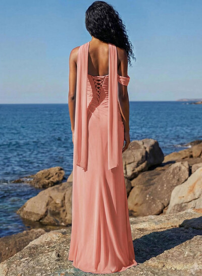 Sheath/Column One-Shoulder/Sweetheart Floor-Length Chiffon Bridesmaid Dresses With High Split