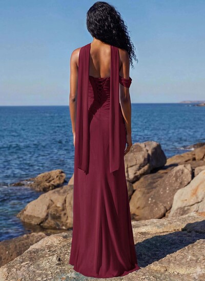 Sheath/Column One-Shoulder/Sweetheart Floor-Length Chiffon Bridesmaid Dresses With High Split