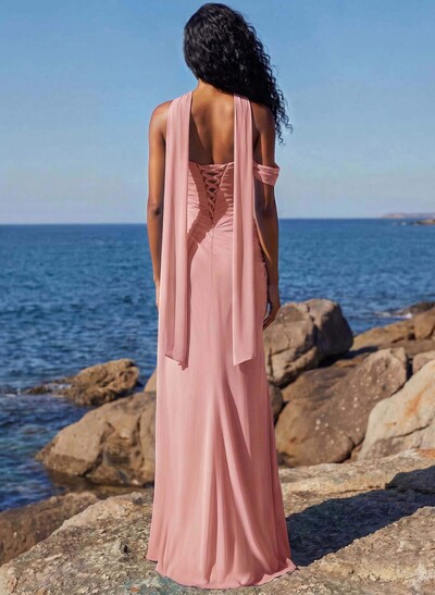Sheath/Column One-Shoulder/Sweetheart Floor-Length Chiffon Bridesmaid Dresses With High Split