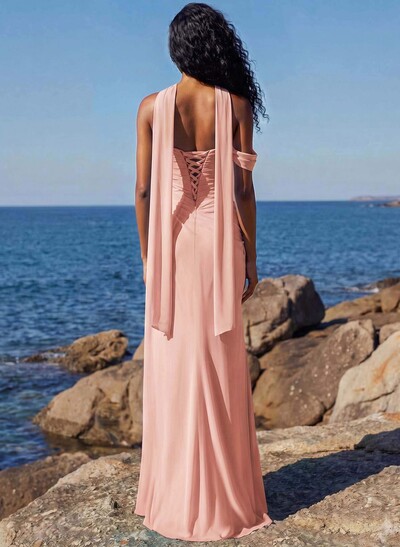 Sheath/Column One-Shoulder/Sweetheart Floor-Length Chiffon Bridesmaid Dresses With High Split