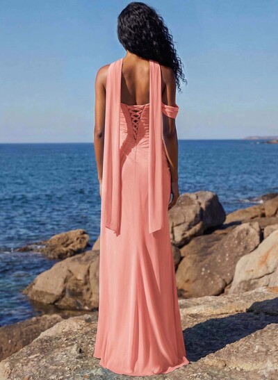 Sheath/Column One-Shoulder/Sweetheart Floor-Length Chiffon Bridesmaid Dresses With High Split