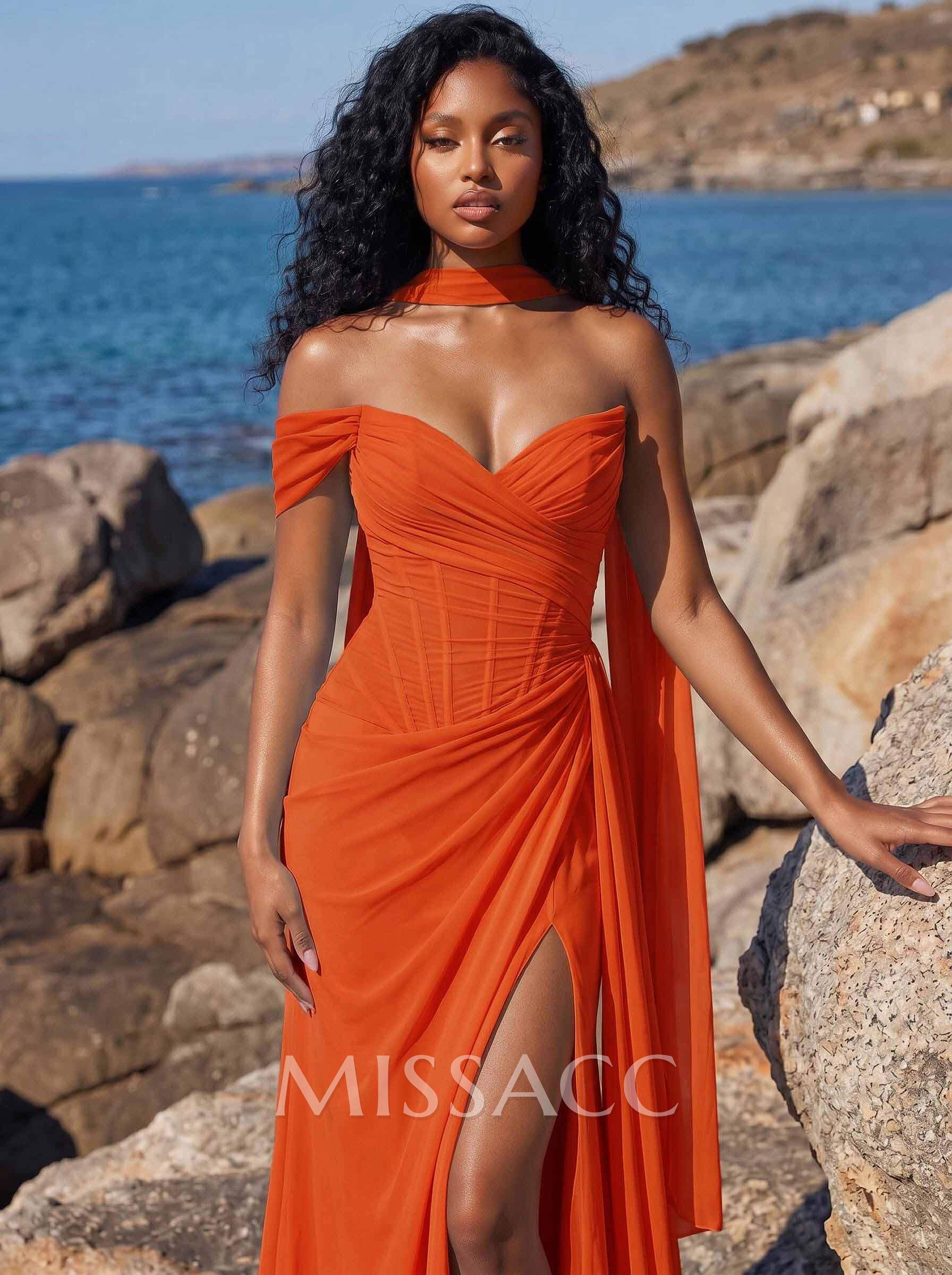 Sheath/Column One-Shoulder/Sweetheart Floor-Length Chiffon Bridesmaid Dresses With High Split