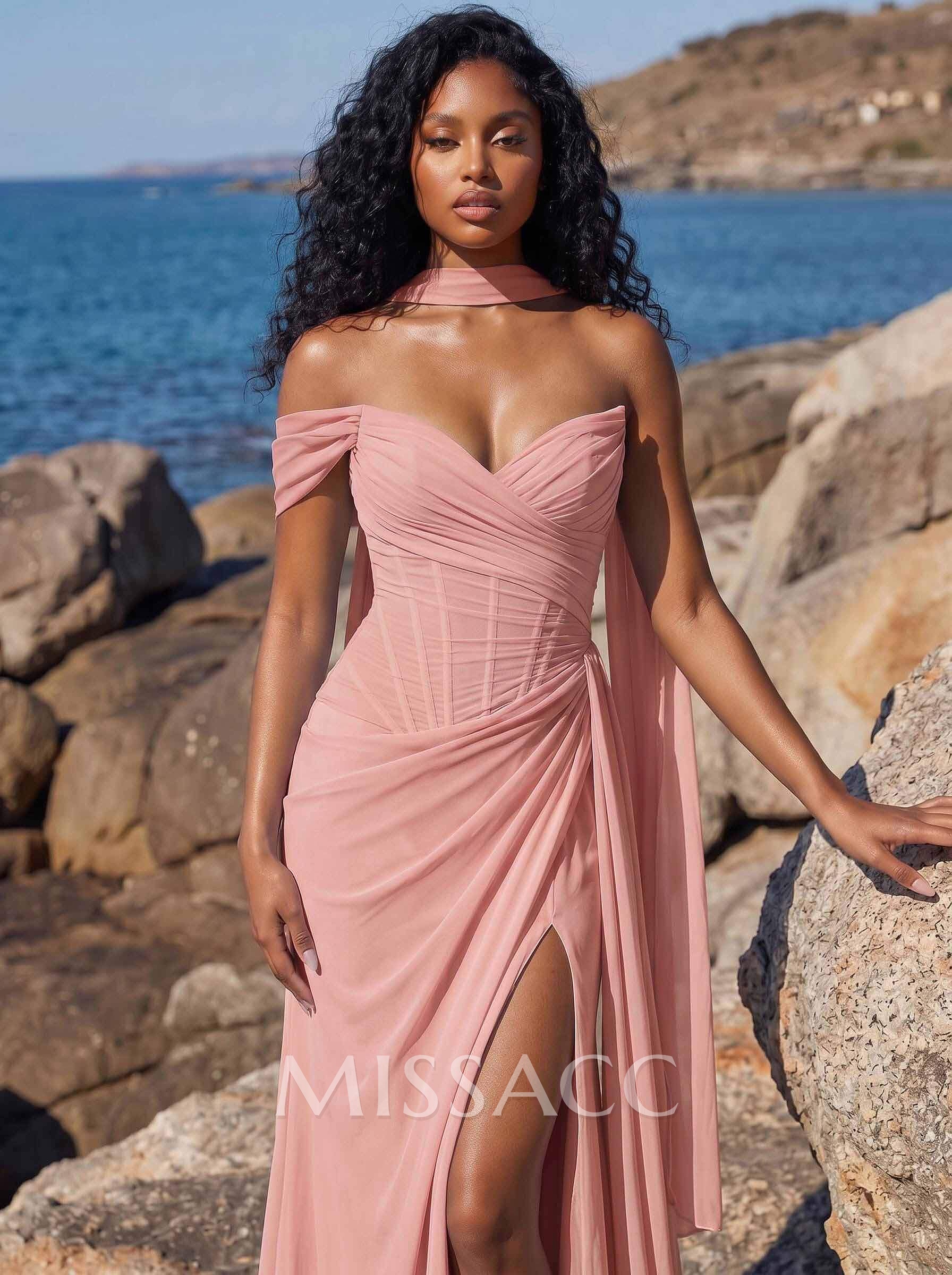 Sheath/Column One-Shoulder/Sweetheart Floor-Length Chiffon Bridesmaid Dresses With High Split